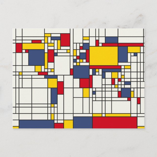 Weltkarte Abstrakt Mondrian Style Postkarte (Vorderseite)