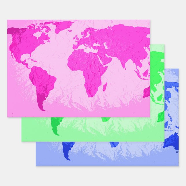 Weltkarte Abstrakt Reisende Rosa Grün Blau Geschenkpapier Set (Set)