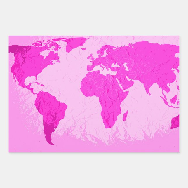 Weltkarte Abstrakt Reisende Rosa Lila Moderne Geschenkpapier Set (Vorderseite)