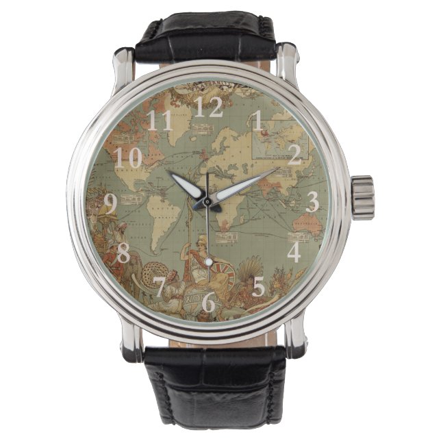 Weltkarte Antique 1886 Illustriert Armbanduhr (Vorderseite)