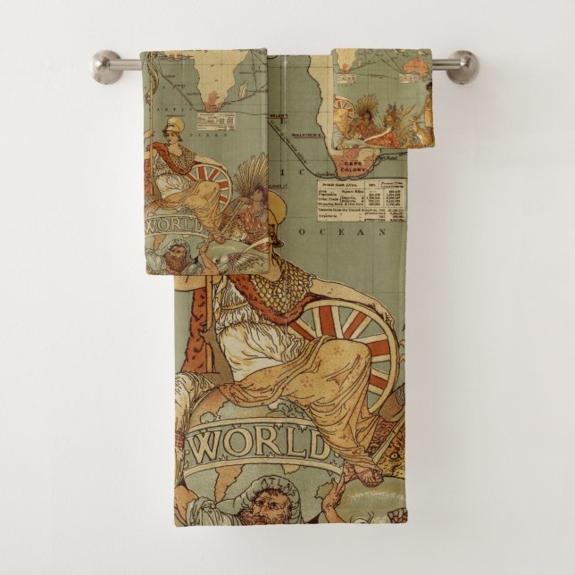 Weltkarte Antique 1886 Illustriert Badhandtuch Set (Insitu)