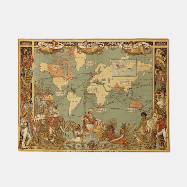 Weltkarte Antique 1886 Illustriert Fußmatte (Vorderseite)