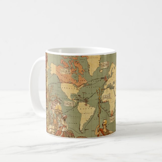Weltkarte Antique 1886 Illustriert Kaffeetasse (Vorderseite Links)