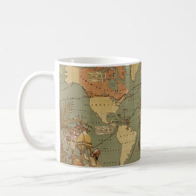 Weltkarte Antique 1886 Illustriert Kaffeetasse (Links)