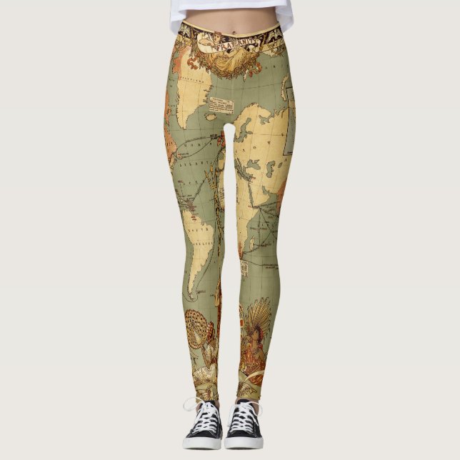 Weltkarte Antique 1886 Illustriert Leggings (Vorderseite)