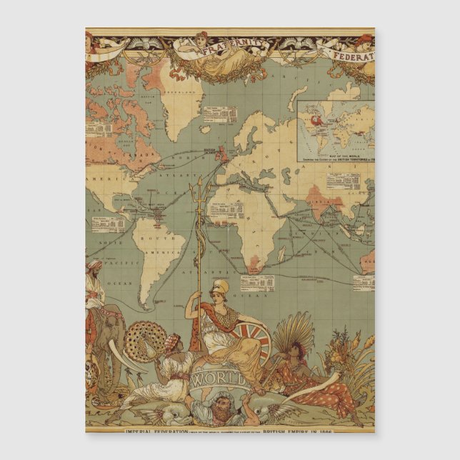 Weltkarte Antique 1886 Illustriert Magnetkarte (Vorderseite)