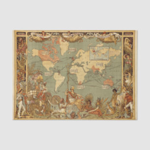 Weltkarte Antique 1886 Illustriert Seidenpapier