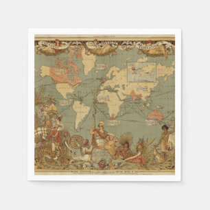 Weltkarte Antique 1886 Illustriert Serviette