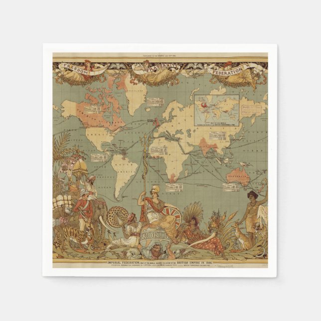 Weltkarte Antique 1886 Illustriert Serviette (Vorderseite)