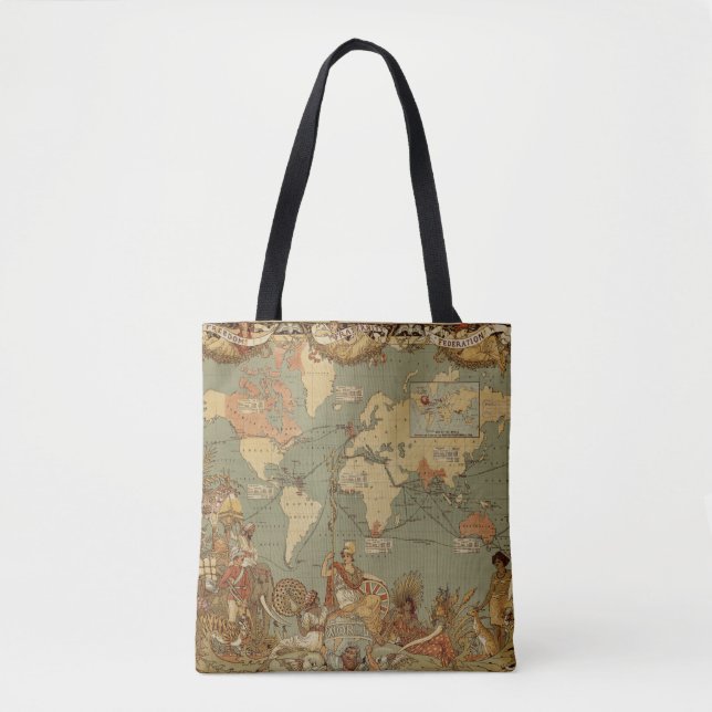 Weltkarte Antique 1886 Illustriert Tasche (Vorderseite)