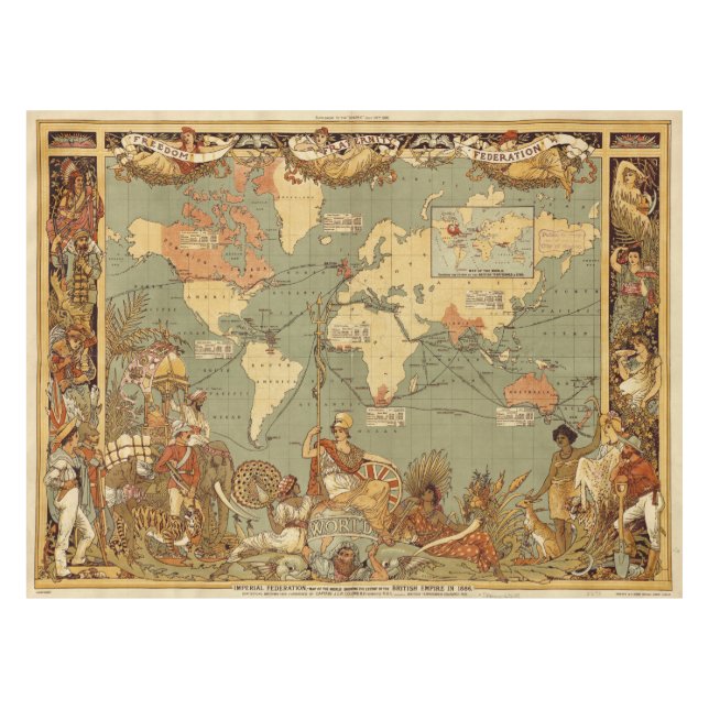 Weltkarte Antique 1886 Illustriert Tischdecke (Vorderseite (Horizontal))