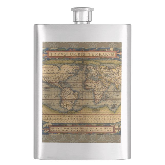 Weltkarte Antique Ortelius Flachmann (Vorderseite)