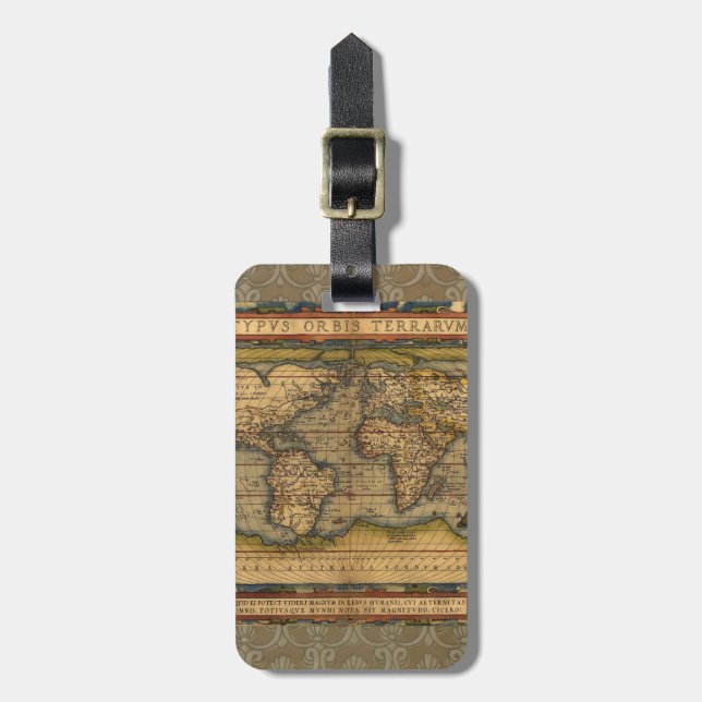 Weltkarte Antique Ortelius Gepäckanhänger (Vorderseite vertikal)