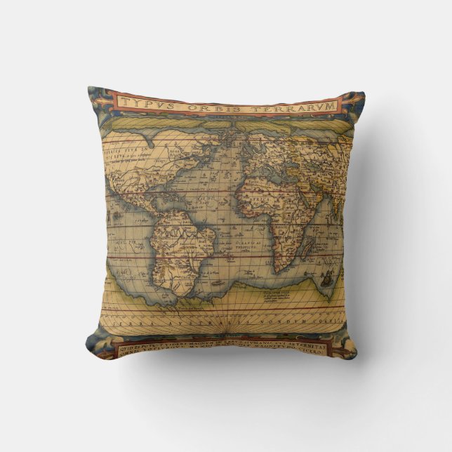 Weltkarte Antique Ortelius Kissen (Vorderseite)