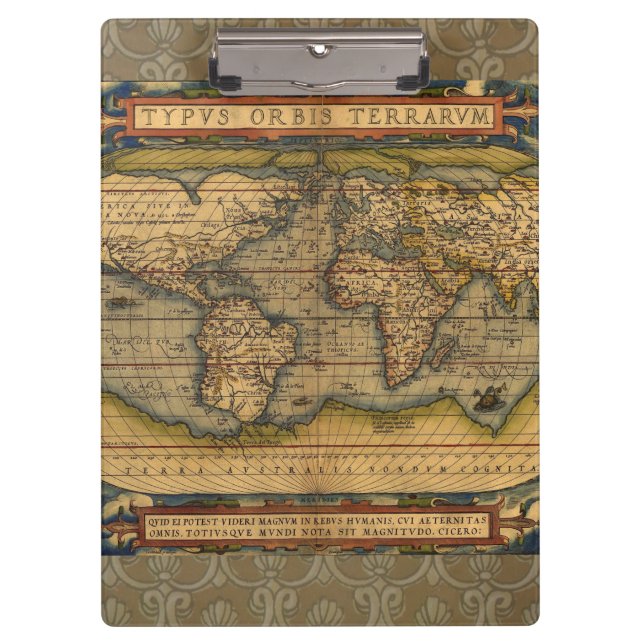 Weltkarte Antique Ortelius Klemmbrett (Vorderseite)