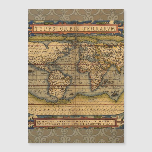 Weltkarte Antique Ortelius Magnetkarte (Vorderseite)