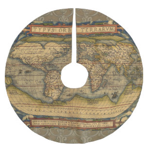 Weltkarte Antique Ortelius Polyester Weihnachtsbaumdecke