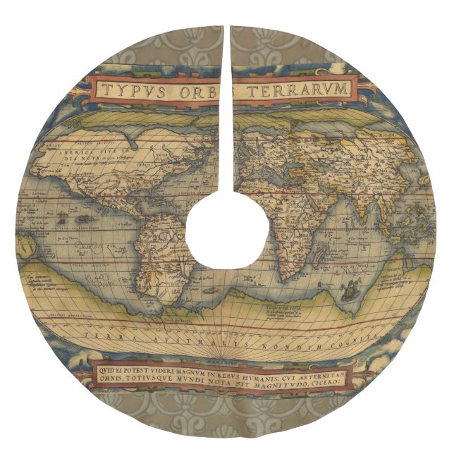 Weltkarte Antique Ortelius Polyester Weihnachtsbaumdecke (Vorderseite)