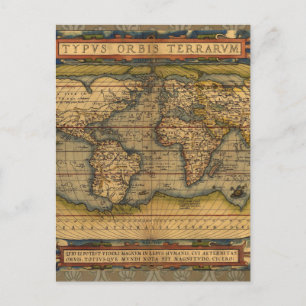 Weltkarte Antique Ortelius Postkarte