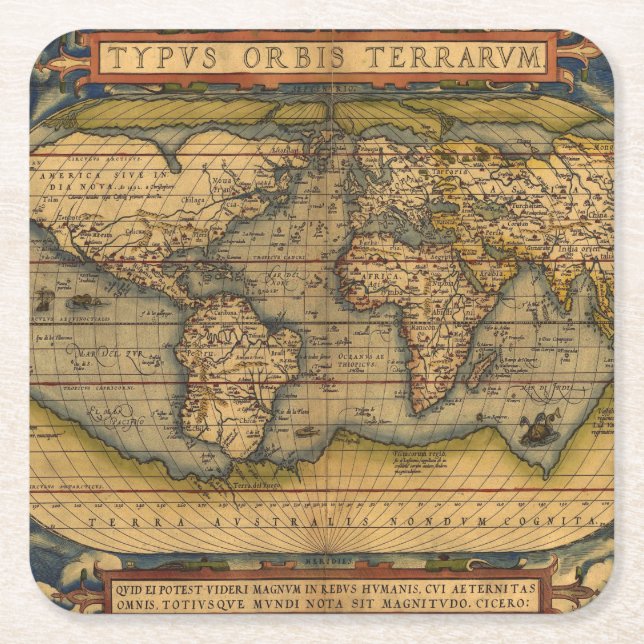 Weltkarte Antique Ortelius Rechteckiger Pappuntersetzer (Vorderseite)