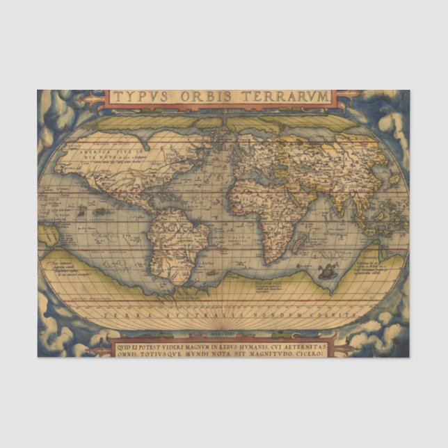 Weltkarte Antique Ortelius Seidenpapier (Vorderseite)