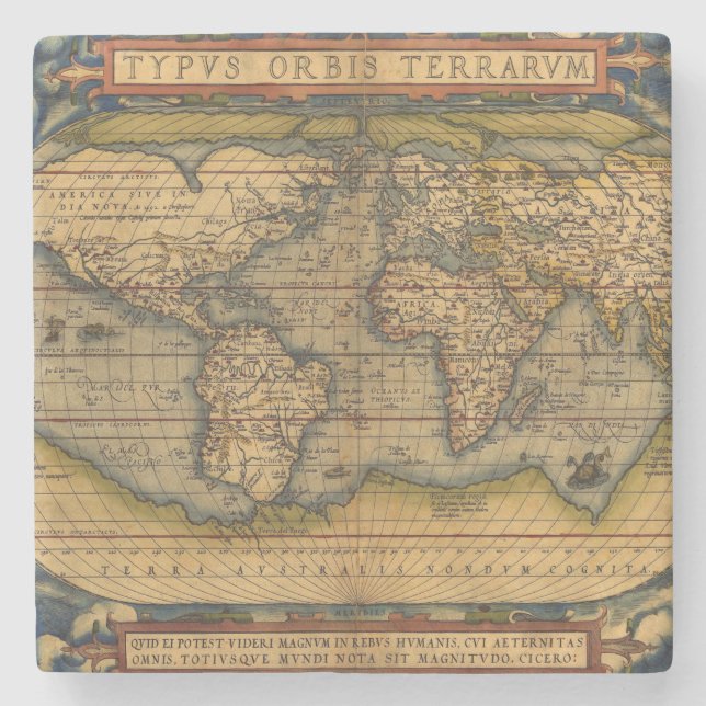 Weltkarte Antique Ortelius Steinuntersetzer (Vorderseite)