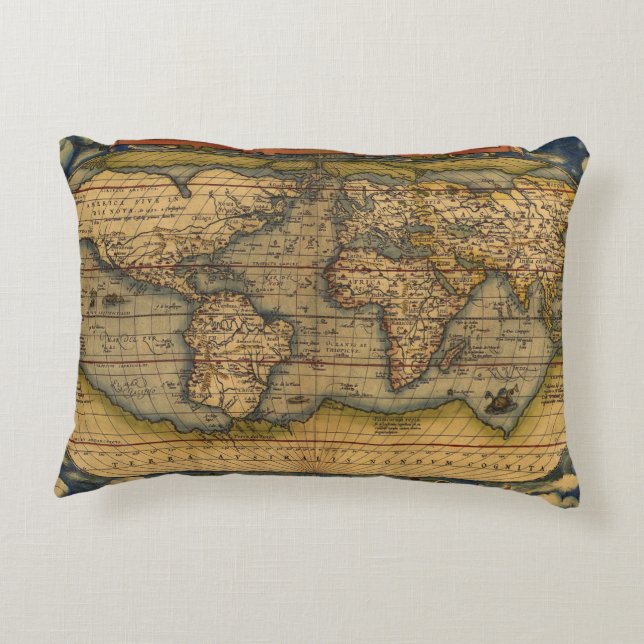 Weltkarte Antique Ortelius Zierkissen (Rückseite)