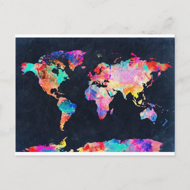Weltkarte Aquarell 21 Postkarte (Vorderseite)