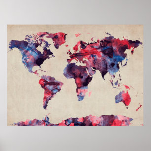 Weltkarte-Aquarell Poster