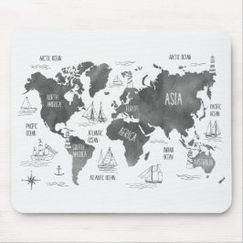 Weltkarte Art Schwarz-weiß Nautic Mousepad