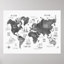 Weltkarte Art Schwarz-weißes Kinderzimmer für Kind