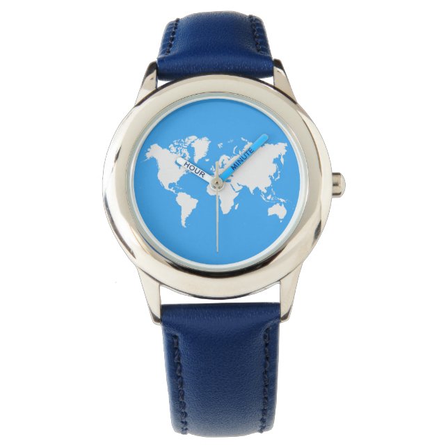 Weltkarte auf Armbanduhr (Vorderseite)