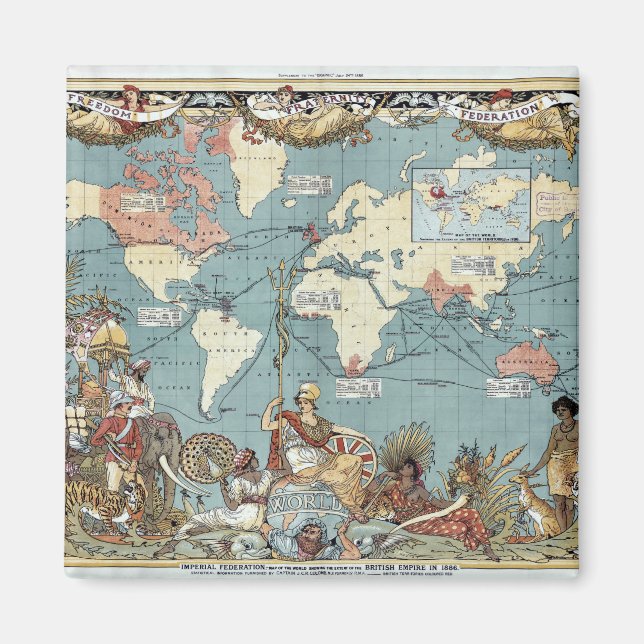 Weltkarte - Britisches Reich - 1886 Magnet (Vorne)