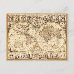 Weltkarte circa 1645 postkarte