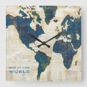 Weltkarte-Collage Quadratische Wanduhr