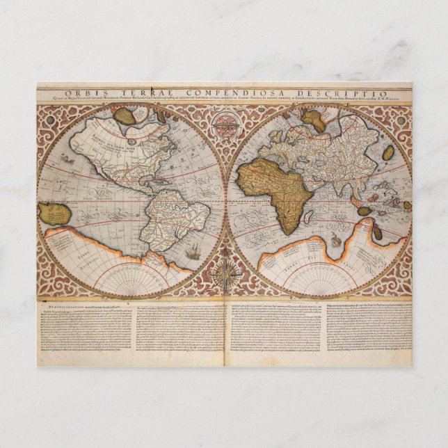 Weltkarte der Doppelhalbkugel, 1587 Postkarte (Vorderseite)