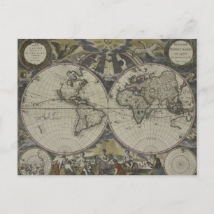 Weltkarte der Doppelhemisphäre 1672 Postkarte