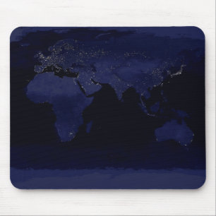 Weltkarte der Erde Stadtlichter bei Nacht Satellit Mousepad