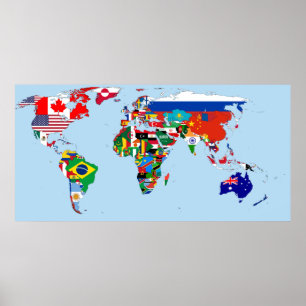 Weltkarte der Flaggen-Plakat Poster