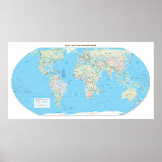 Weltkarte der Gleicherden-Länder, zentriert auf 0° Poster