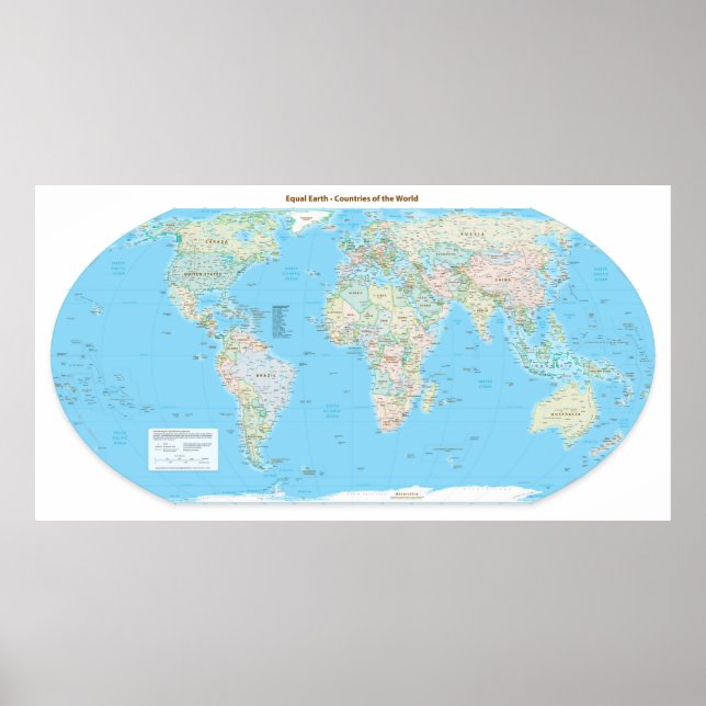 Weltkarte der Gleicherden-Länder, zentriert auf 0° Poster (Vorne)
