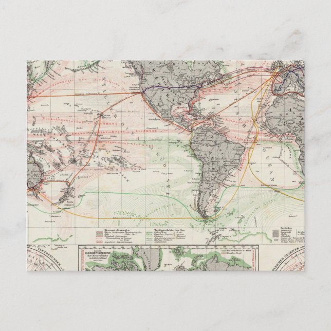 Weltkarte der Meeresströmungen Postkarte (Vorderseite)