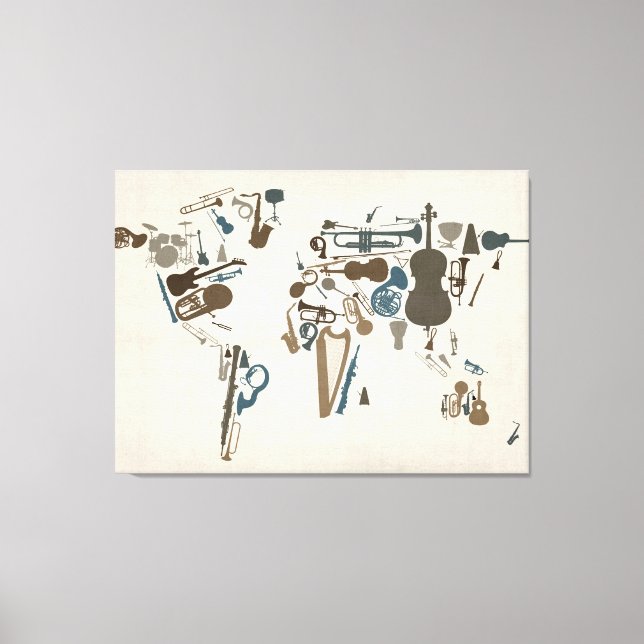 Weltkarte der Musikinstrumente Leinwanddruck (Vorderseite)