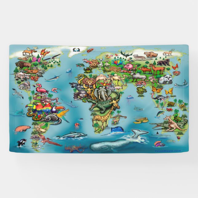 Weltkarte der Tiere Banner (Horizontal)
