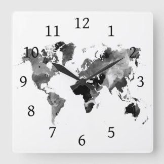 Weltkarte des Entwurfs-42 Greyscale Quadratische Wanduhr