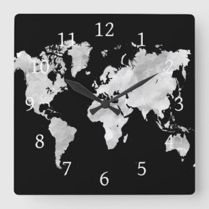 Weltkarte des Entwurfs 70 Quadratische Wanduhr