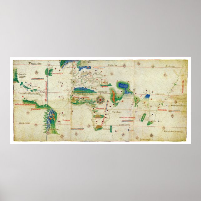 Weltkarte des Kantinos Planisphere (1502) Poster (Vorne)