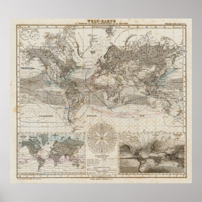Weltkarte des Luftstroms Poster (Vorne)