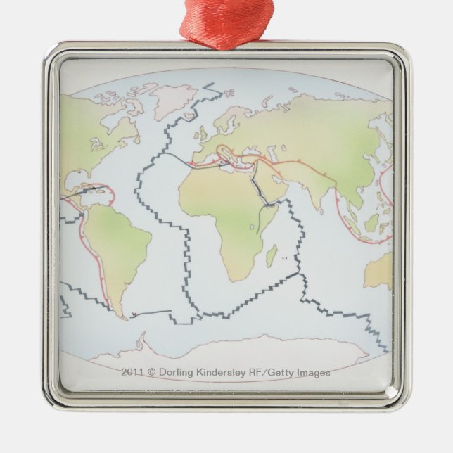 Weltkarte, die Plattenränder zeigt Ornament Aus Metall (Vorne)