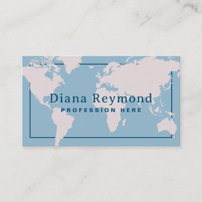 Weltkarte Elegante Light Blue Business Card Visitenkarte (Vorderseite)